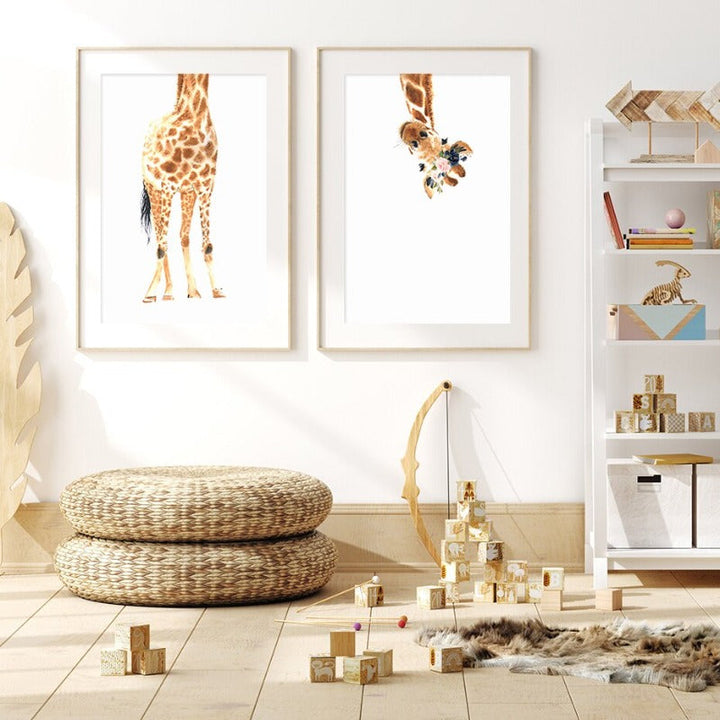 Schattige Giraffe Droom Aquarel - Canvas Wandkunst Druk