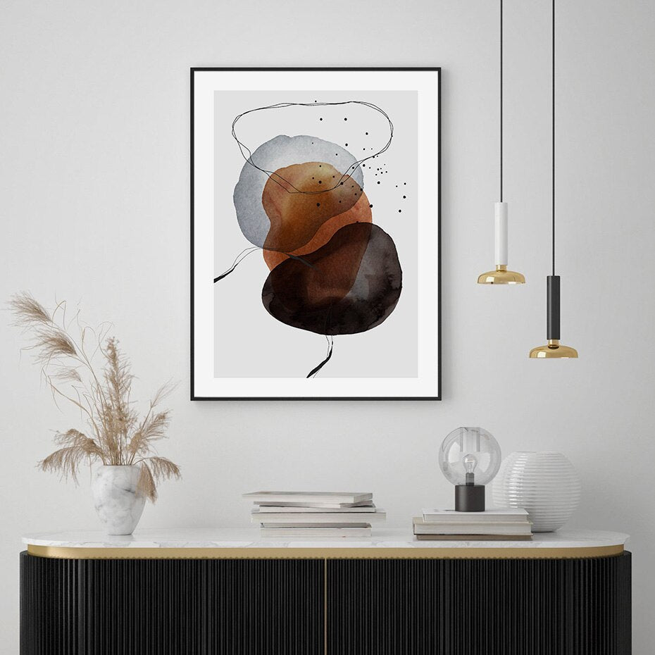 Donkere abstracte aquarel cirkels - canvas wandkunstprint