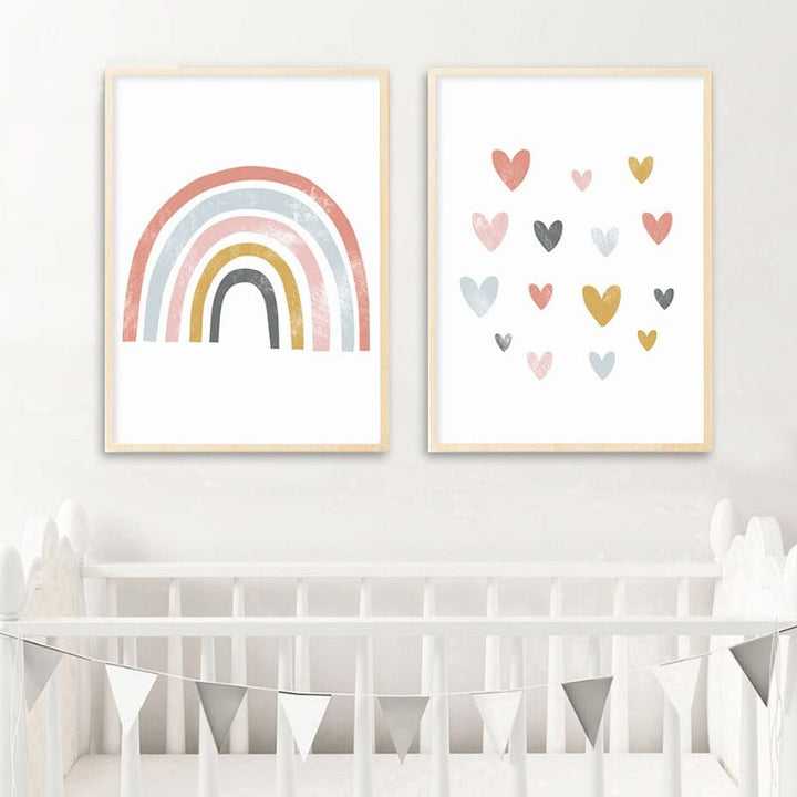 Magische Regenboog Cartoon Meisje Kinderkamer - Canvas Muurdecoratie Print
