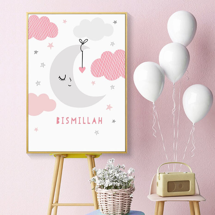 Schattig Roze & Blauw Islamitisch Moslim Kinderkamer - Canvas Wandkunst Print