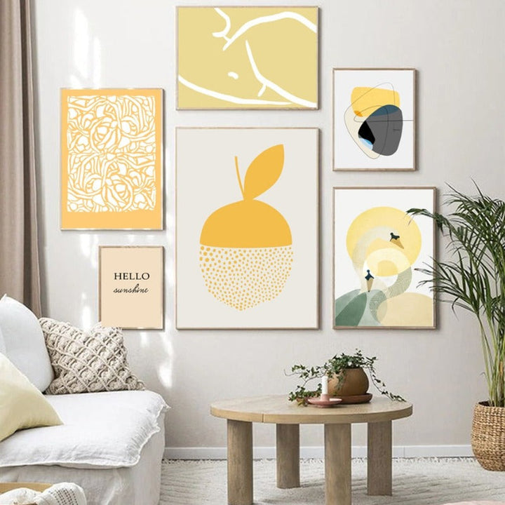 Trendy Abstract Gele Grafische Ontwerpen - Canvas Wanddecoratie Print