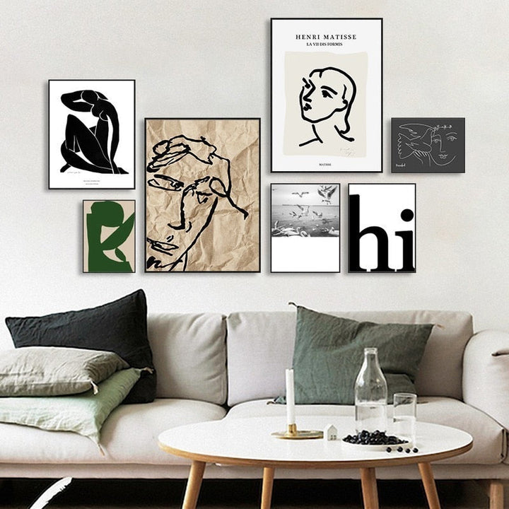 Vintage Europese Matisse Lijn Figuur - Canvas Wandkunst Print