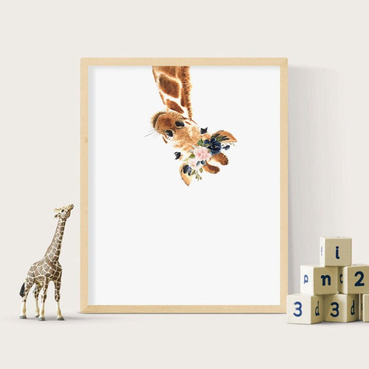 Schattige Giraffe Droom Aquarel - Canvas Wandkunst Druk