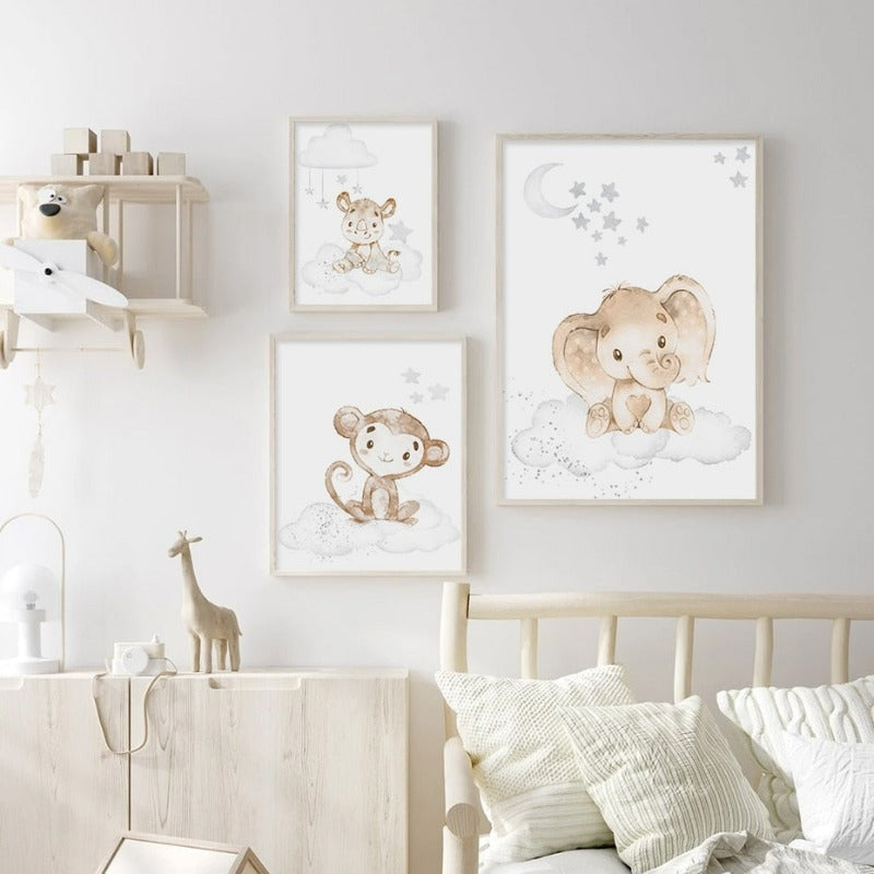 Schattige Cartoon Afrikaanse Dieren Kinderkamer - Canvas Muurdecoratie Print