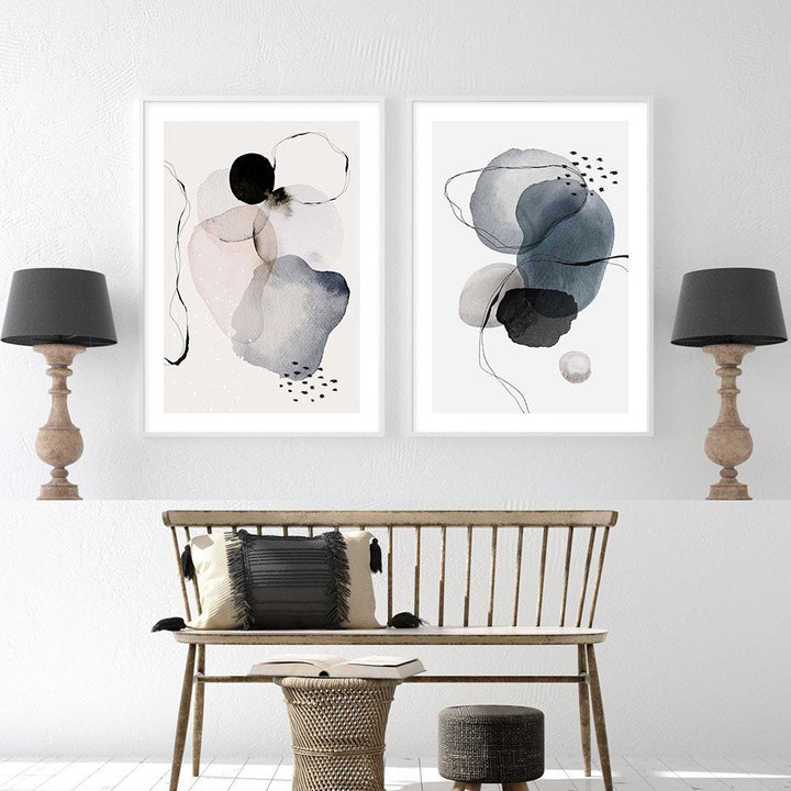 Donkere abstracte aquarel cirkels - canvas wandkunstprint