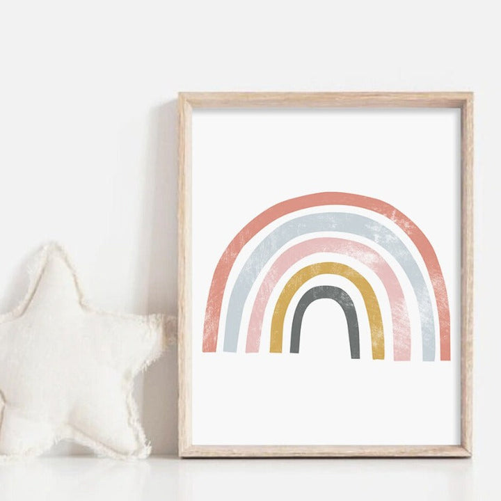Magische Regenboog Cartoon Meisje Kinderkamer - Canvas Muurdecoratie Print