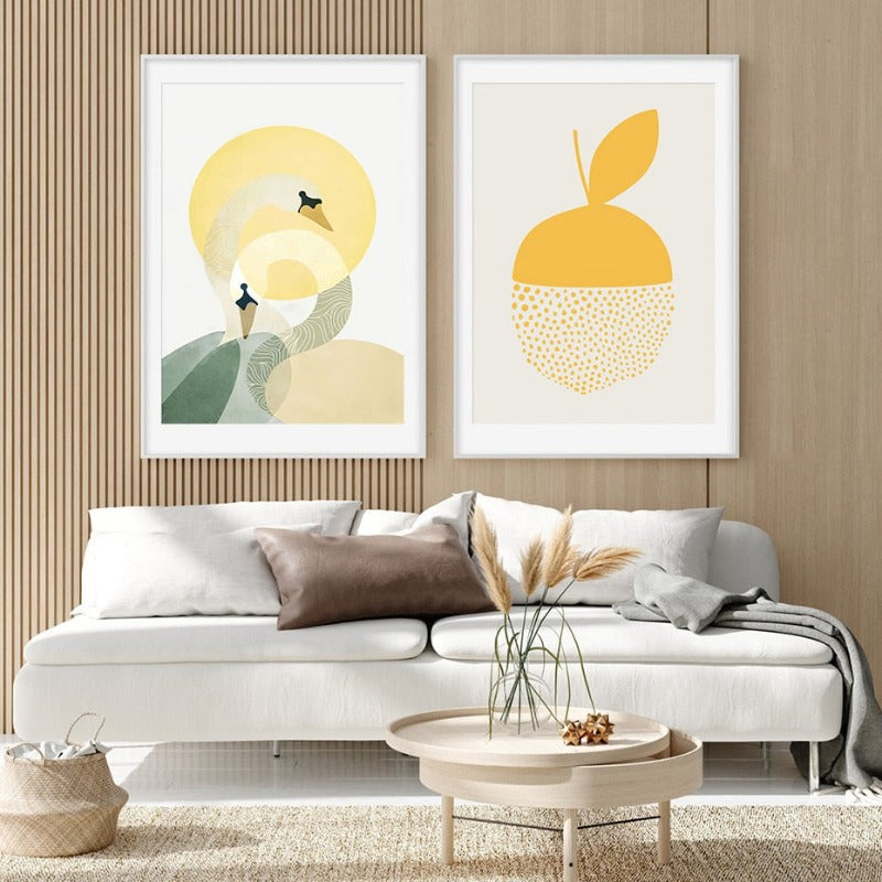 Trendy Abstract Gele Grafische Ontwerpen - Canvas Wanddecoratie Print