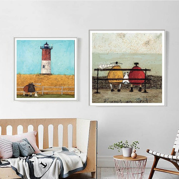 Vintage Noordse Abstracte Landschap - Canva Muur Kunst Print
