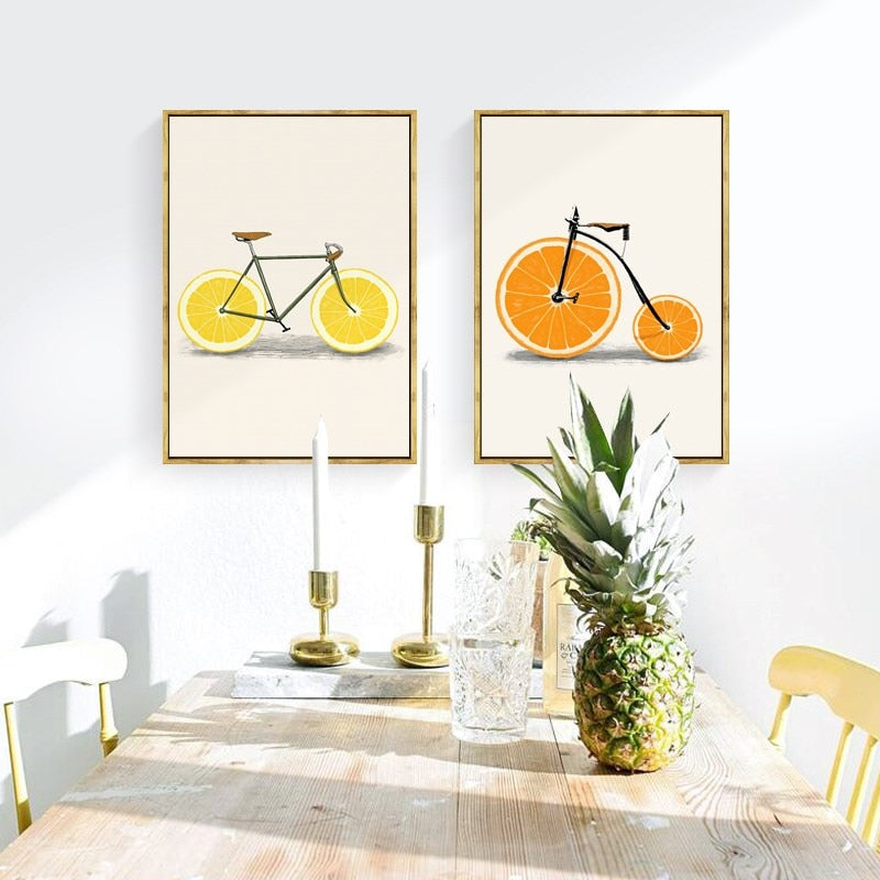 Minimalistische Mode Fruit Fiets - Canvas Wandkunst Print