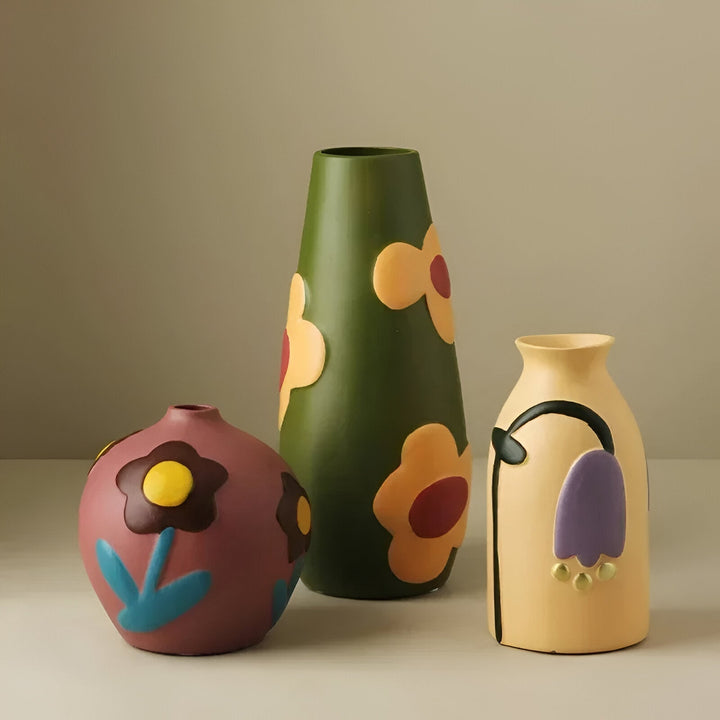 Geschilderde bloemen keramische vaas voor woningdecoratie en bloemen | Arosta