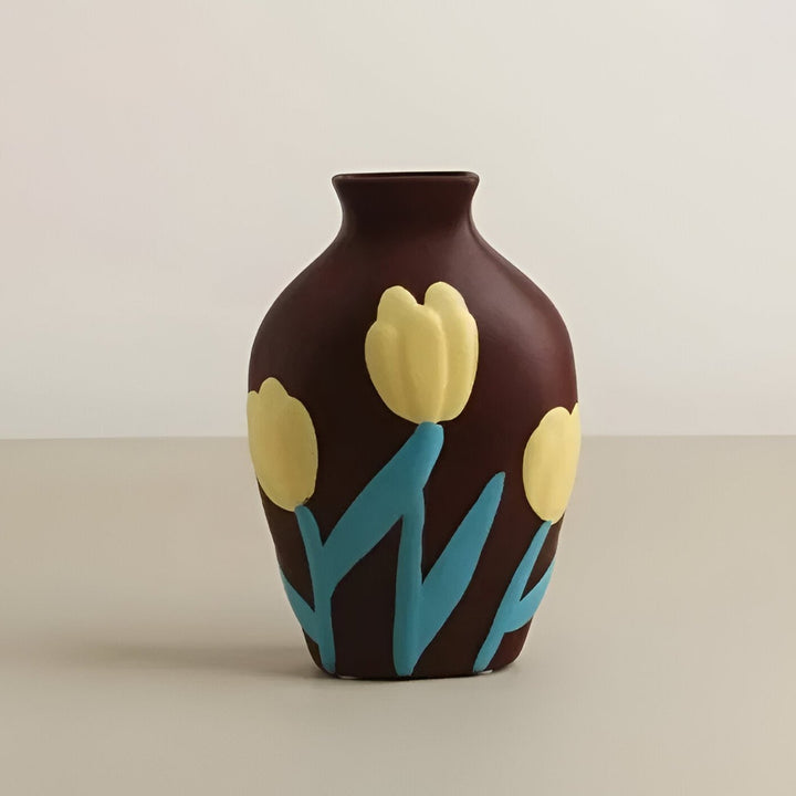 Geschilderde bloemen keramische vaas voor woningdecoratie en bloemen | Arosta