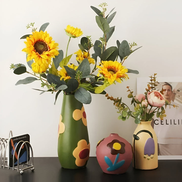 Geschilderde bloemen keramische vaas voor woningdecoratie en bloemen | Arosta