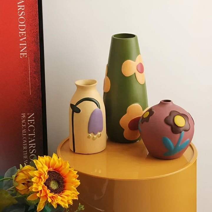 Geschilderde bloemen keramische vaas voor woningdecoratie en bloemen | Arosta
