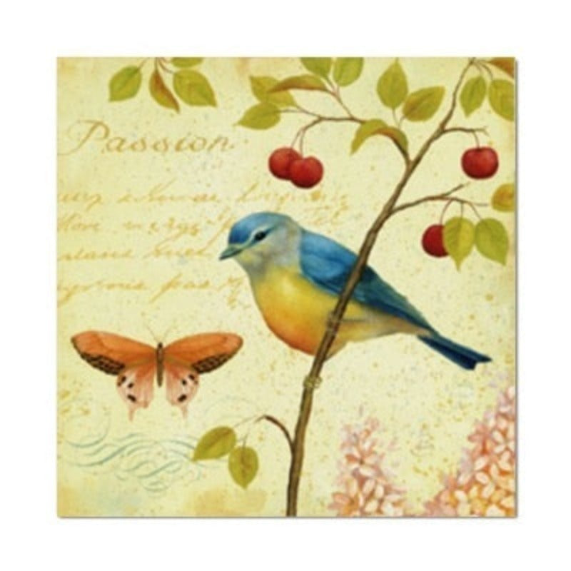Vintage Europa Vogels Vlinder Bloemen - Canvas Muurkunst Schilderij