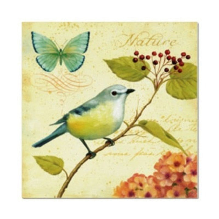 Vintage Europa Vogels Vlinder Bloemen - Canvas Muurkunst Schilderij