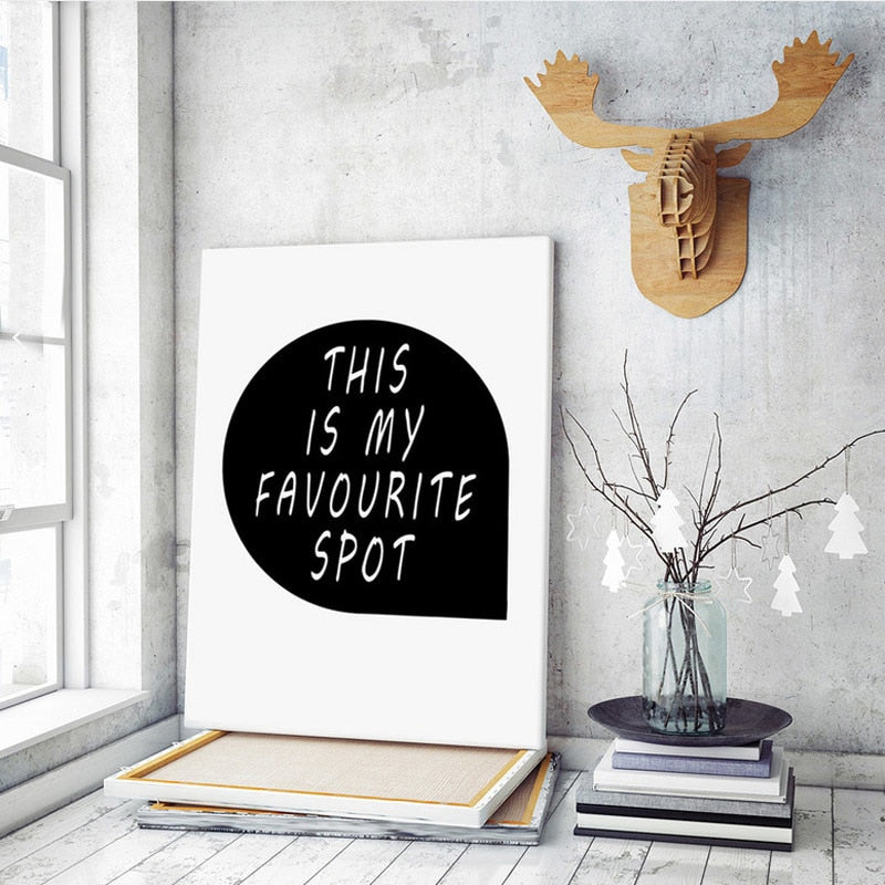 Minimalistische zwart-wit cartoonbeer kinderkamer decor - canvas wandkunst schilderij
