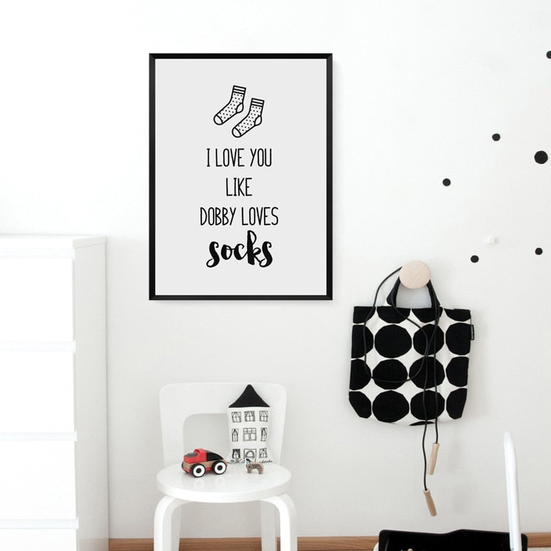 Ik hou van jou Kinderkamer Prints Decor Sokken - Canvas Wandkunst Schilderij