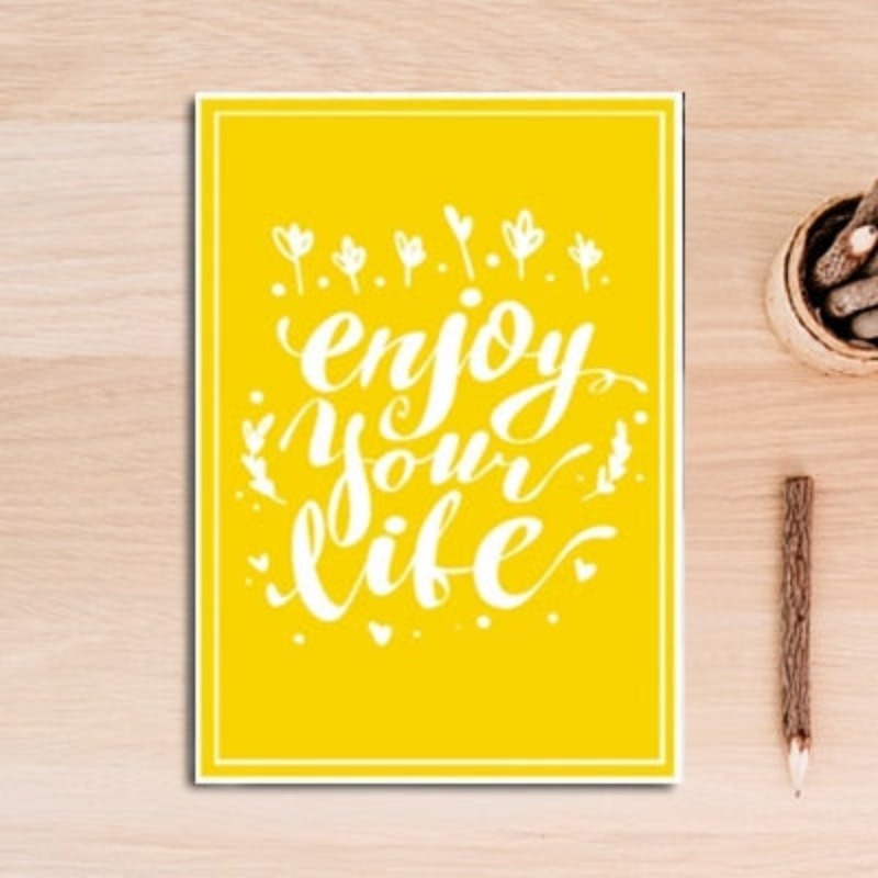 Essen Tee Poster Levensquote Gele Achtergrond - Canvas Wandkunst Schilderij