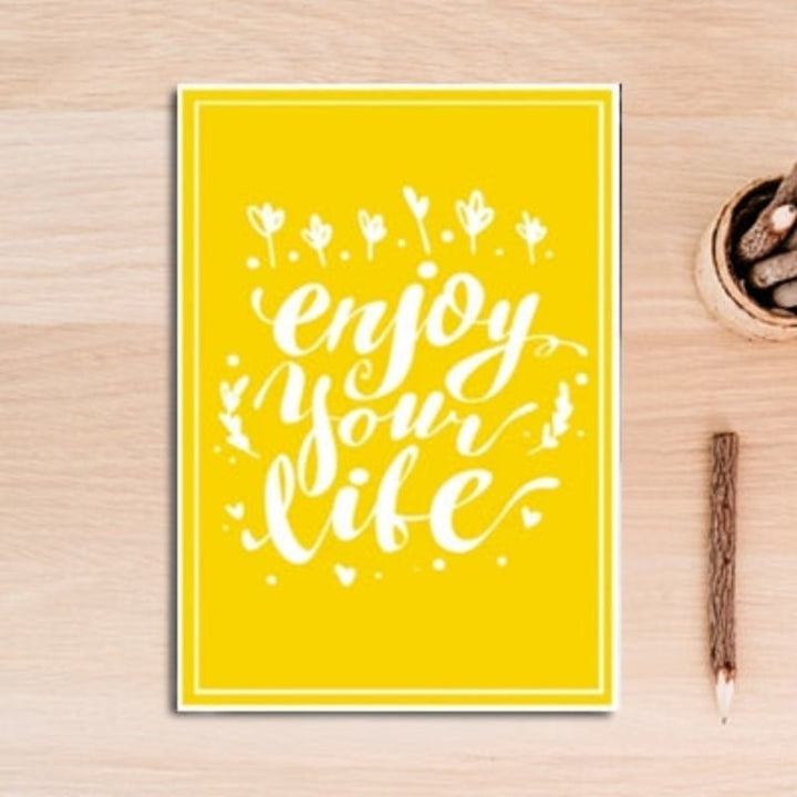 Essen Tee Poster Levensquote Gele Achtergrond - Canvas Wandkunst Schilderij