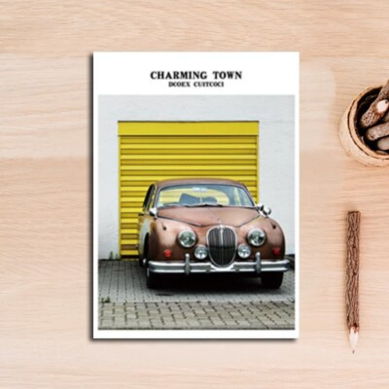Vintage Blau Klassieke Auto's Reizen - Canvas Wandkunst Schilderij