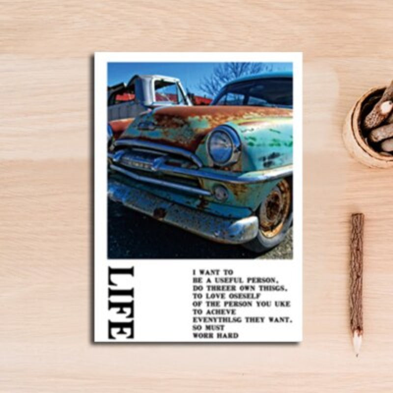 Vintage Blau Klassieke Auto's Reizen - Canvas Wandkunst Schilderij