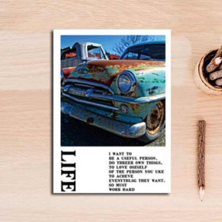 Vintage Blau Klassieke Auto's Reizen - Canvas Wandkunst Schilderij
