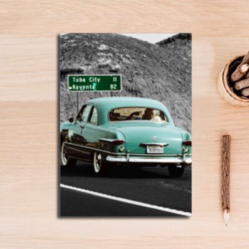 Vintage Blau Klassieke Auto's Reizen - Canvas Wandkunst Schilderij