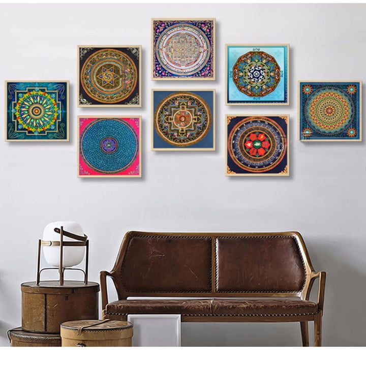 Mandala Ornament Thangka Yoga - Canvas Wandkunst Schilderij