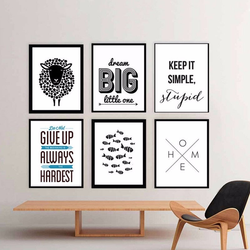 Minimalistische zwart-wit inspirerende letters - canvas wandkunst schilderij