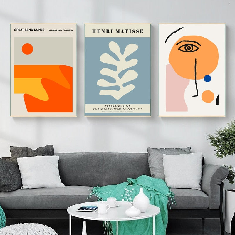 Vintage Abstract Canvas Schilderij Geometrische Wandkunst