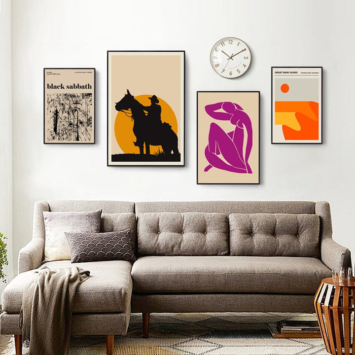 Vintage Abstract Canvas Schilderij Geometrische Wandkunst