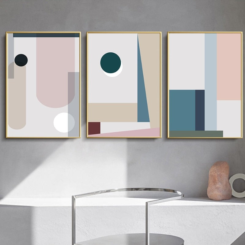 Minimalistische Abstracte Geometrische Roze Blauw - Canvas Muur Kunst Schilderij