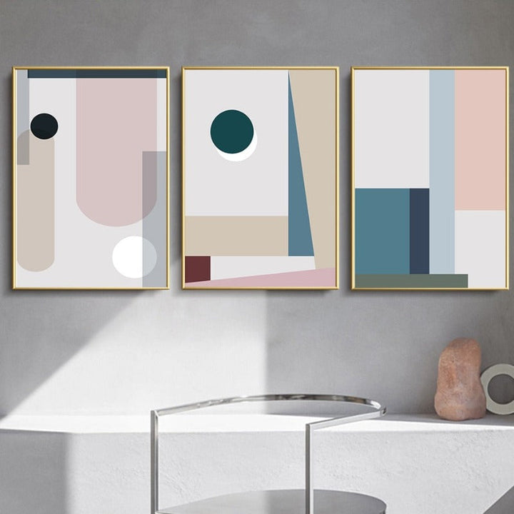 Minimalistische Abstracte Geometrische Roze Blauw - Canvas Muur Kunst Schilderij