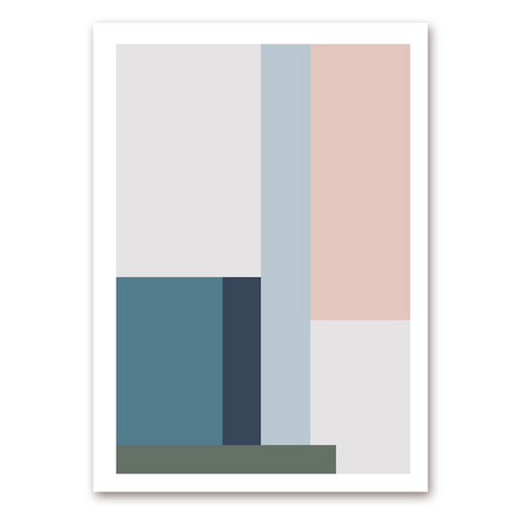 Minimalistische Abstracte Geometrische Roze Blauw - Canvas Muur Kunst Schilderij