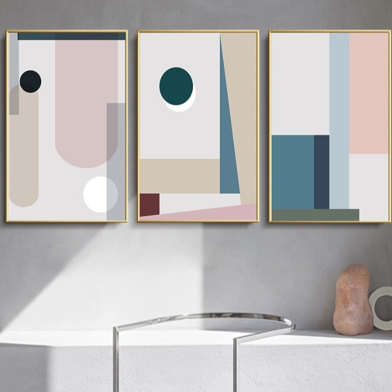 Minimalistische Abstracte Geometrische Roze Blauw - Canvas Muur Kunst Schilderij