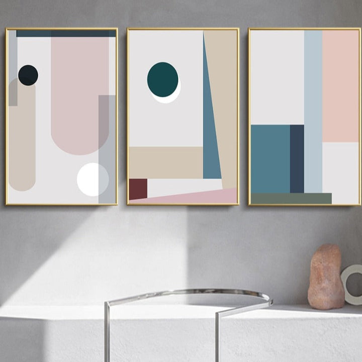 Minimalistische Abstracte Geometrische Roze Blauw - Canvas Muur Kunst Schilderij