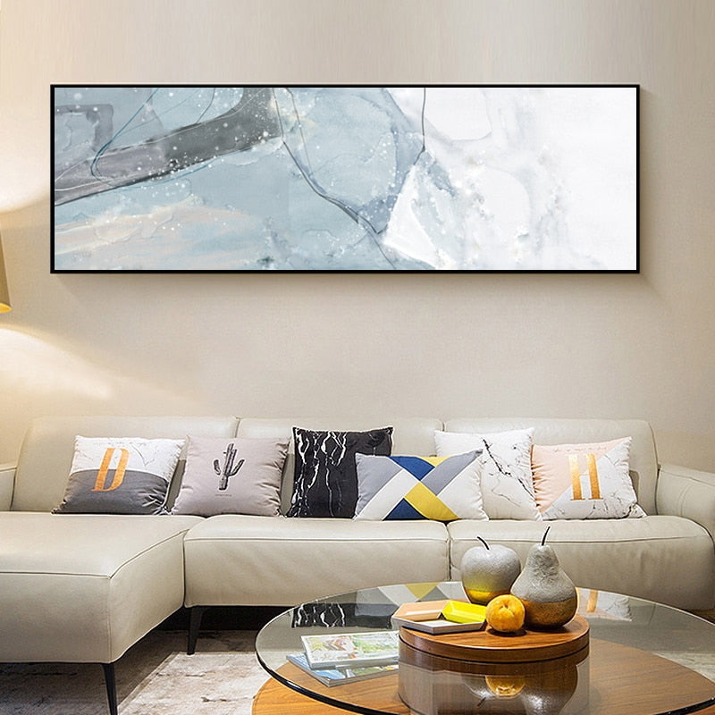 Lange Blau Marmer Achtergrond Slaapkamer - Canvas Muurkunst Schilderij