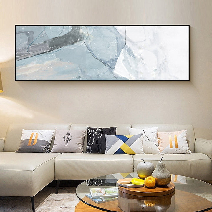 Lange Blau Marmer Achtergrond Slaapkamer - Canvas Muurkunst Schilderij