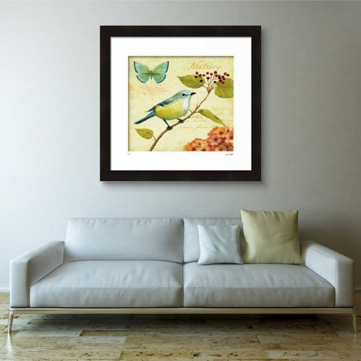 Vintage Europa Vogels Vlinder Bloemen - Canvas Muurkunst Schilderij