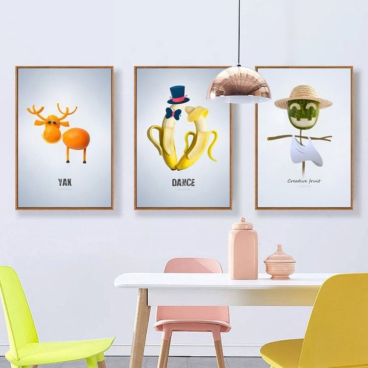 Dancing Cool Fruits - Canvas Muurkunst Schilderij