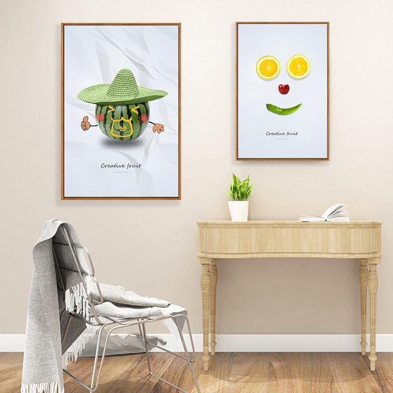 Dancing Cool Fruits - Canvas Muurkunst Schilderij