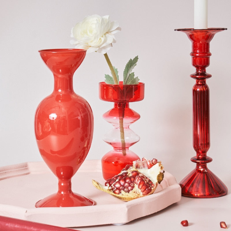 Kirsche Rode Glazen Kaarsenhouder & Vazen