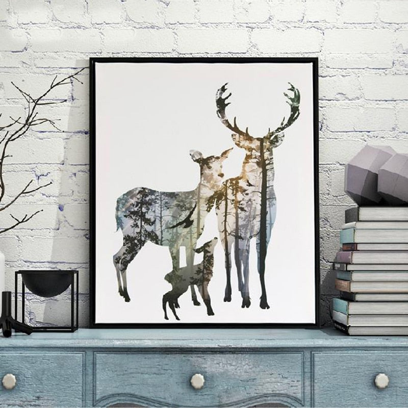 Hirsch Tiere Wald - Canvas Muurkunst Schilderij