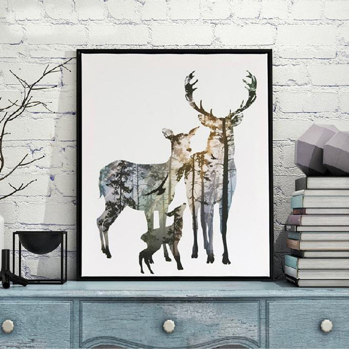 Hirsch Tiere Wald - Canvas Muurkunst Schilderij