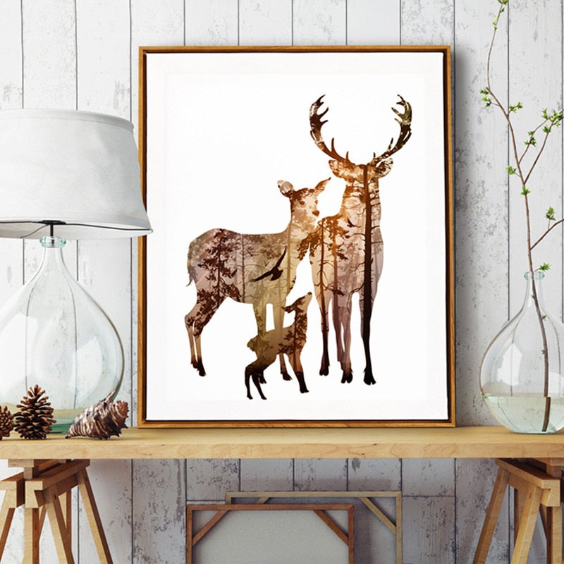 Hirsch Tiere Wald - Canvas Muurkunst Schilderij