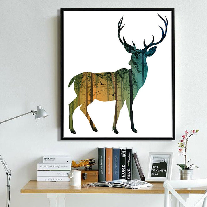Hirsch Tiere Wald - Canvas Muurkunst Schilderij