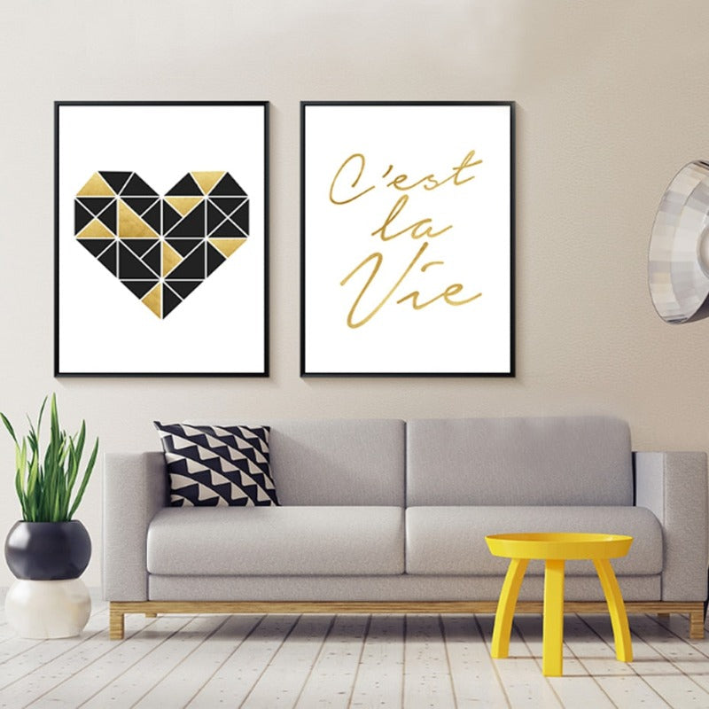 Geometrische Driehoek Hart Inspirerende Quote - Canvas Muurkunst Schilderij