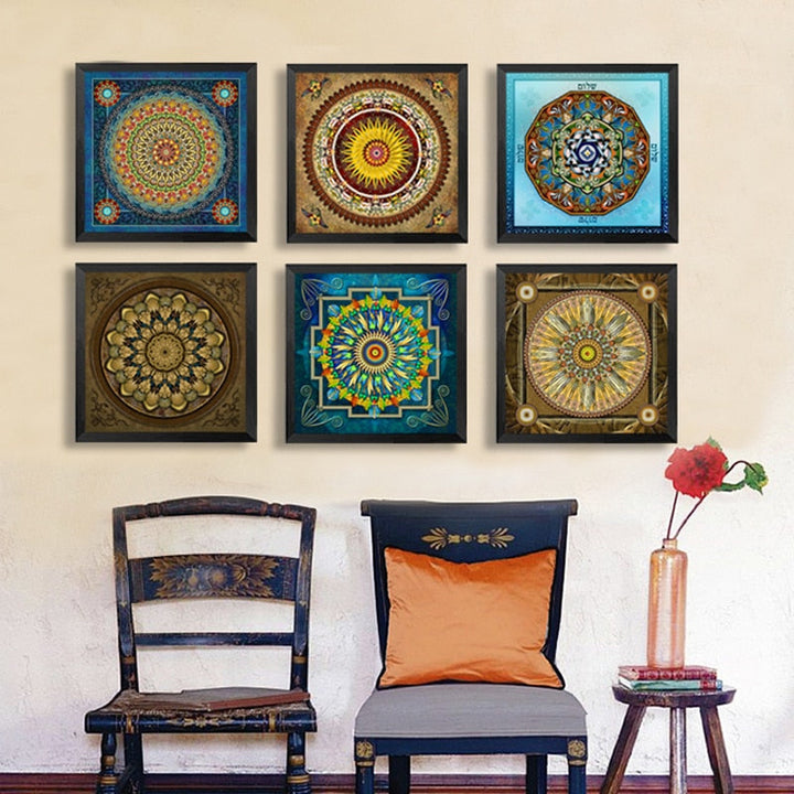 Mandala Ornament Thangka Yoga - Canvas Wandkunst Schilderij