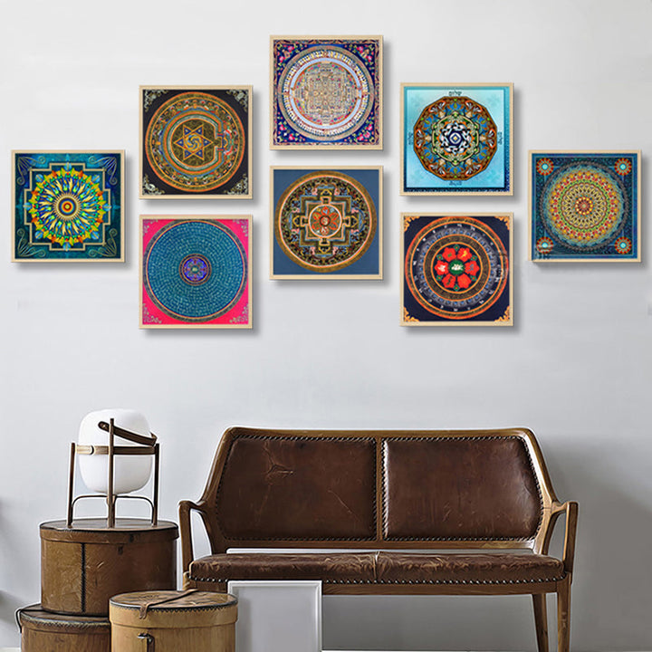 Mandala Ornament Thangka Yoga - Canvas Wandkunst Schilderij