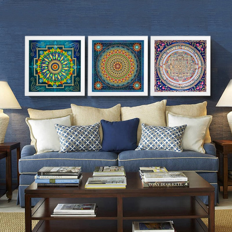 Mandala Ornament Thangka Yoga - Canvas Wandkunst Schilderij